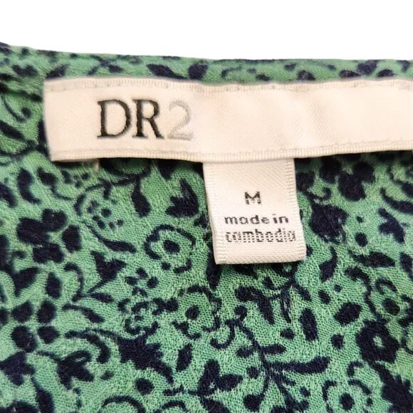 DR2 Green with Navy & Yellow Print Short Sleeved Pullover Blouse Size M - Picture 5 of 12